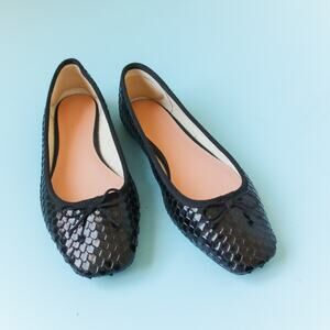 J Crew Quinn Square Toe Ballet Flats Snake Embossed Leather Womens Size 7